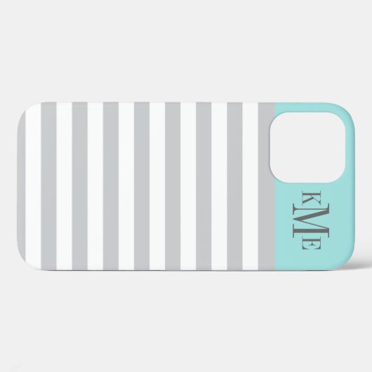 Modern Aqua Blue Gray Stripes Aangepast monogram Case-Mate iPhone Case (Achterkant (horizontaal))