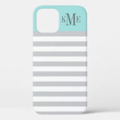 Modern Aqua Blue Gray Stripes Aangepast monogram Case-Mate iPhone Case (Achterkant)