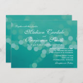 Modern Aqua Blue Green Bokeh Wedding Invitations Kaart (Voorkant / Achterkant)