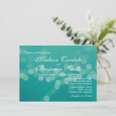 Modern Aqua Blue Green Bokeh Wedding Invitations Kaart (Staand voorkant)