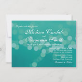 Modern Aqua Blue Green Bokeh Wedding Invitations Kaart (Voorkant)