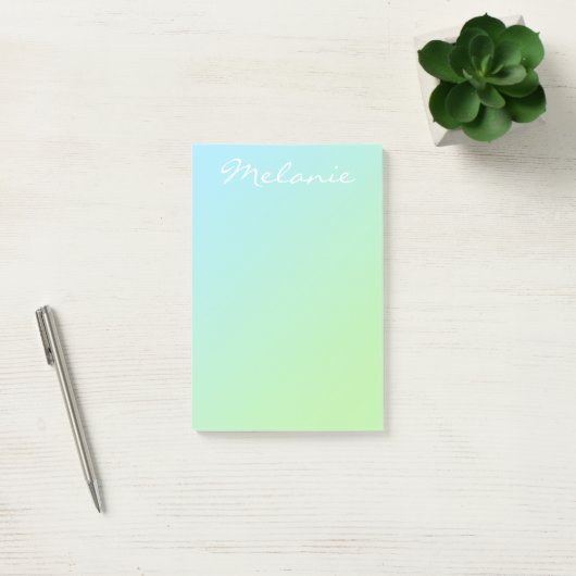 Modern Aqua Blue Green Ombre Script Post-it® Notes (Kantoor)