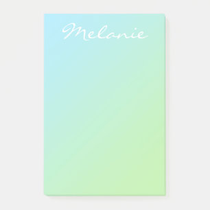 Modern Aqua Blue Green Ombre Script Post-it® Notes