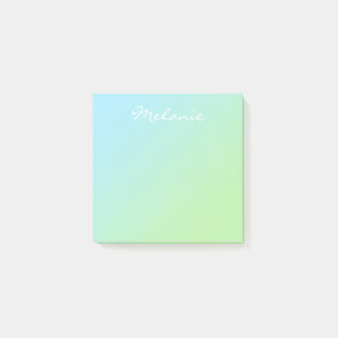 Modern Aqua Blue Green Ombre Script Post-it® Notes