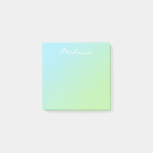 Modern Aqua Blue Green Ombre Script Post-it® Notes (Voorkant)