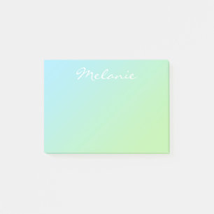 Modern Aqua Blue Green Ombre Script Post-it® Notes