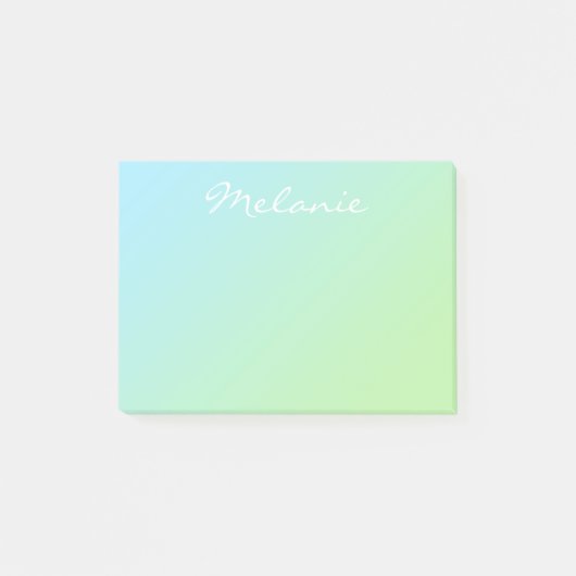 Modern Aqua Blue Green Ombre Script Post-it® Notes (Voorkant)