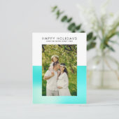 Modern Aqua Blue Happy Holiday Foto Briefkaart (Staand voorkant)