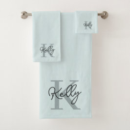 Modern Aqua Blue Monogram Script Bad Handdoek