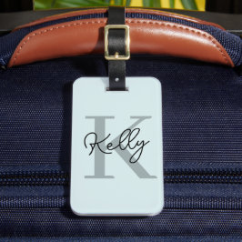 Modern Aqua Blue Monogram Script Bagagelabel