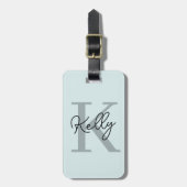 Modern Aqua Blue Monogram Script Bagagelabel (Voorkant verticaal)