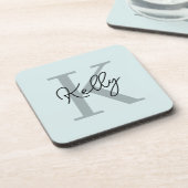 Modern Aqua Blue Monogram Script Bier Onderzetter (Linkerzijde)