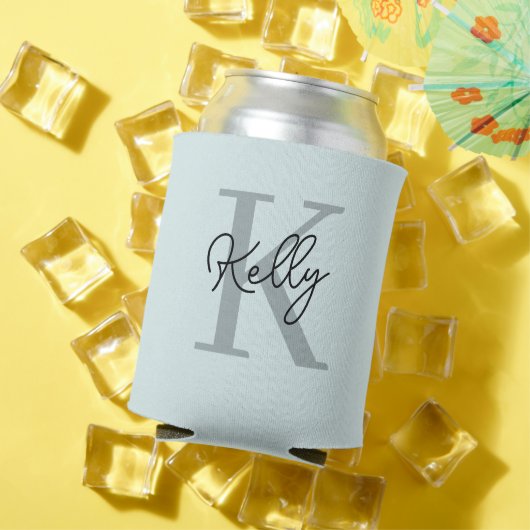 Modern Aqua Blue Monogram Script Blikjeskoeler (Insitu Zomer)