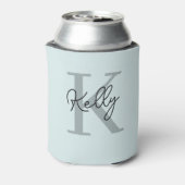 Modern Aqua Blue Monogram Script Blikjeskoeler (Blikje Achterkant)