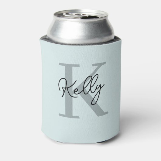 Modern Aqua Blue Monogram Script Blikjeskoeler (Blikje Achterkant)