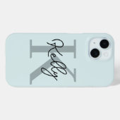 Modern Aqua Blue Monogram Script Case-Mate iPhone Case (Achterkant (horizontaal))