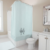 Modern Aqua Blue Monogram Script Douchegordijn (In situ)