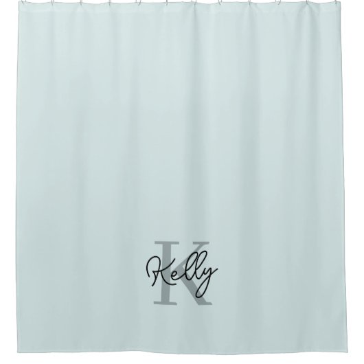 Modern Aqua Blue Monogram Script Douchegordijn (Voorkant)