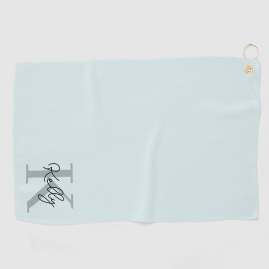 Modern Aqua Blue Monogram Script Golfhanddoek (Horizontaal)