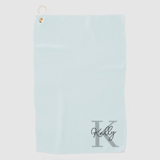 Modern Aqua Blue Monogram Script Golfhanddoek (Voorkant)