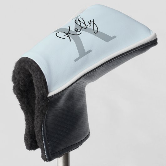 Modern Aqua Blue Monogram Script Golfheadcover (3/4 voorkant)