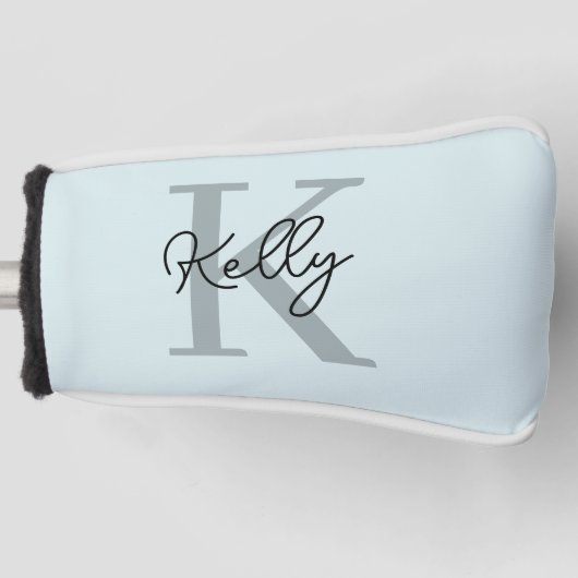 Modern Aqua Blue Monogram Script Golfheadcover (Voorkant)