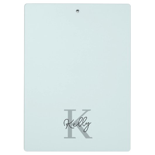 Modern Aqua Blue Monogram Script Klembord (Achterkant)
