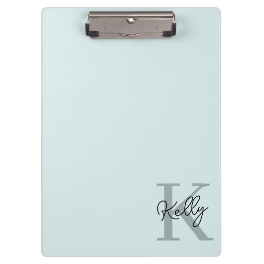 Modern Aqua Blue Monogram Script Klembord (Voorkant)