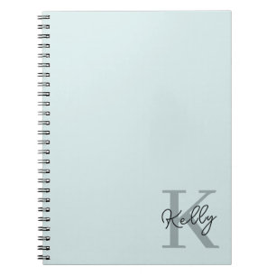 Modern Aqua Blue Monogram Script Notitieboek