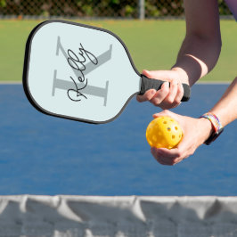 Modern Aqua Blue Monogram Script Pickleball Paddle