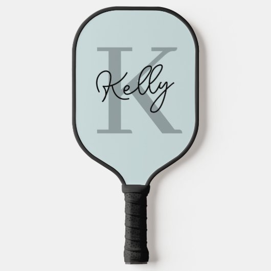 Modern Aqua Blue Monogram Script Pickleball Paddle (Voorkant)