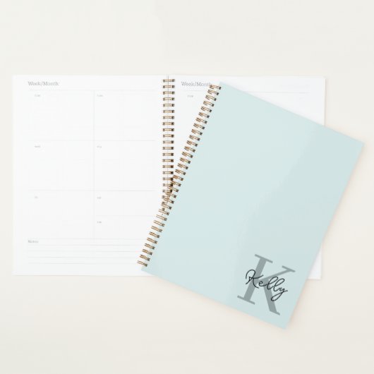 Modern Aqua Blue Monogram Script Planner (Display)