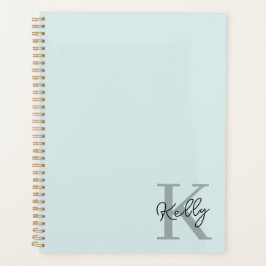 Modern Aqua Blue Monogram Script Planner