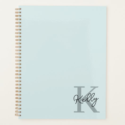 Modern Aqua Blue Monogram Script Planner (Voorkant)