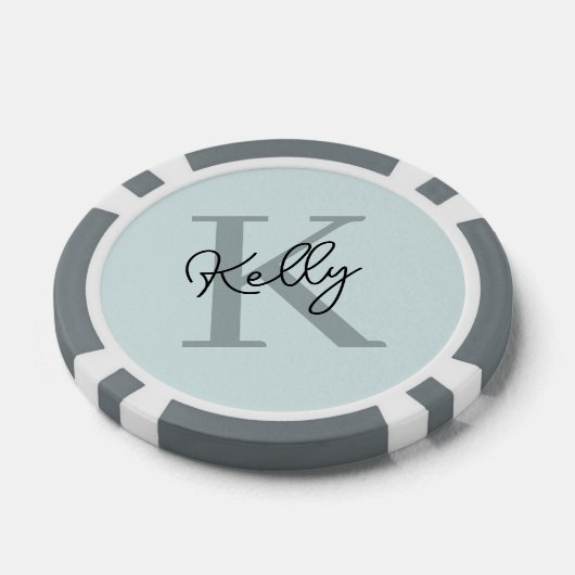 Modern Aqua Blue Monogram Script Poker Chips (Enkel)