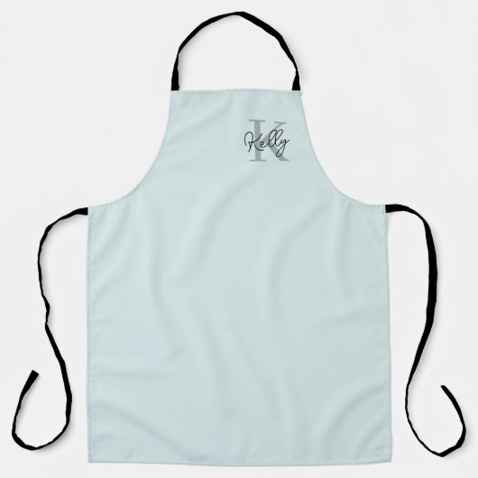 Modern Aqua Blue Monogram Script Schort (Voorkant)