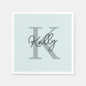 Modern Aqua Blue Monogram Script Servet (Voorkant)