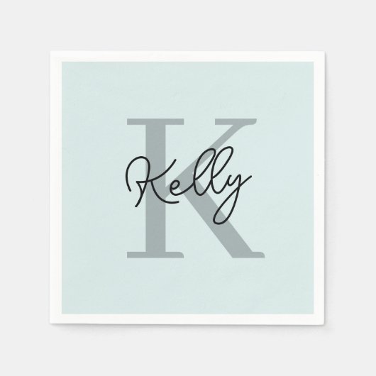 Modern Aqua Blue Monogram Script Servet (Voorkant)
