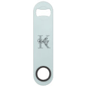 Modern Aqua Blue Monogram Script Speed Flessenopener (Achterkant)
