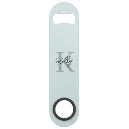 Modern Aqua Blue Monogram Script Speed Flessenopener