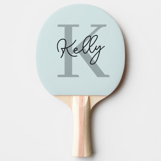 Modern Aqua Blue Monogram Script Tafeltennisbatje (Voorkant)
