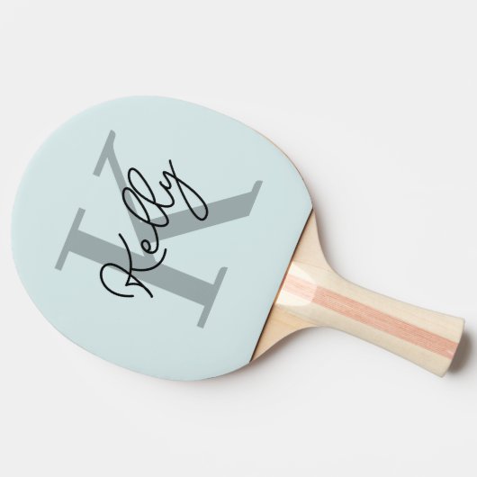 Modern Aqua Blue Monogram Script Tafeltennisbatje (Zijkant)