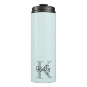 Modern Aqua Blue Monogram Script Thermosbeker (Voorkant)