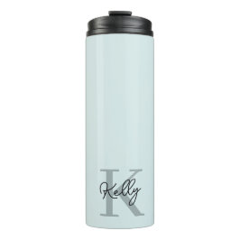 Modern Aqua Blue Monogram Script Thermosbeker