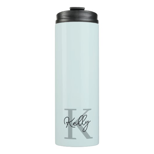 Modern Aqua Blue Monogram Script Thermosbeker (Voorkant)