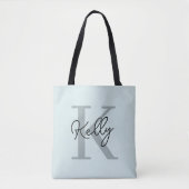 Modern Aqua Blue Monogram Script Tote Bag (Voorkant)