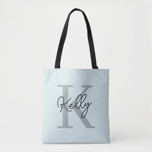 Modern Aqua Blue Monogram Script Tote Bag (Voorkant)