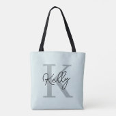 Modern Aqua Blue Monogram Script Tote Bag (Achterkant)