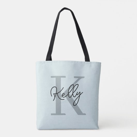 Modern Aqua Blue Monogram Script Tote Bag (Achterkant)