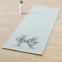 Modern Aqua Blue Monogram Script Yogamat